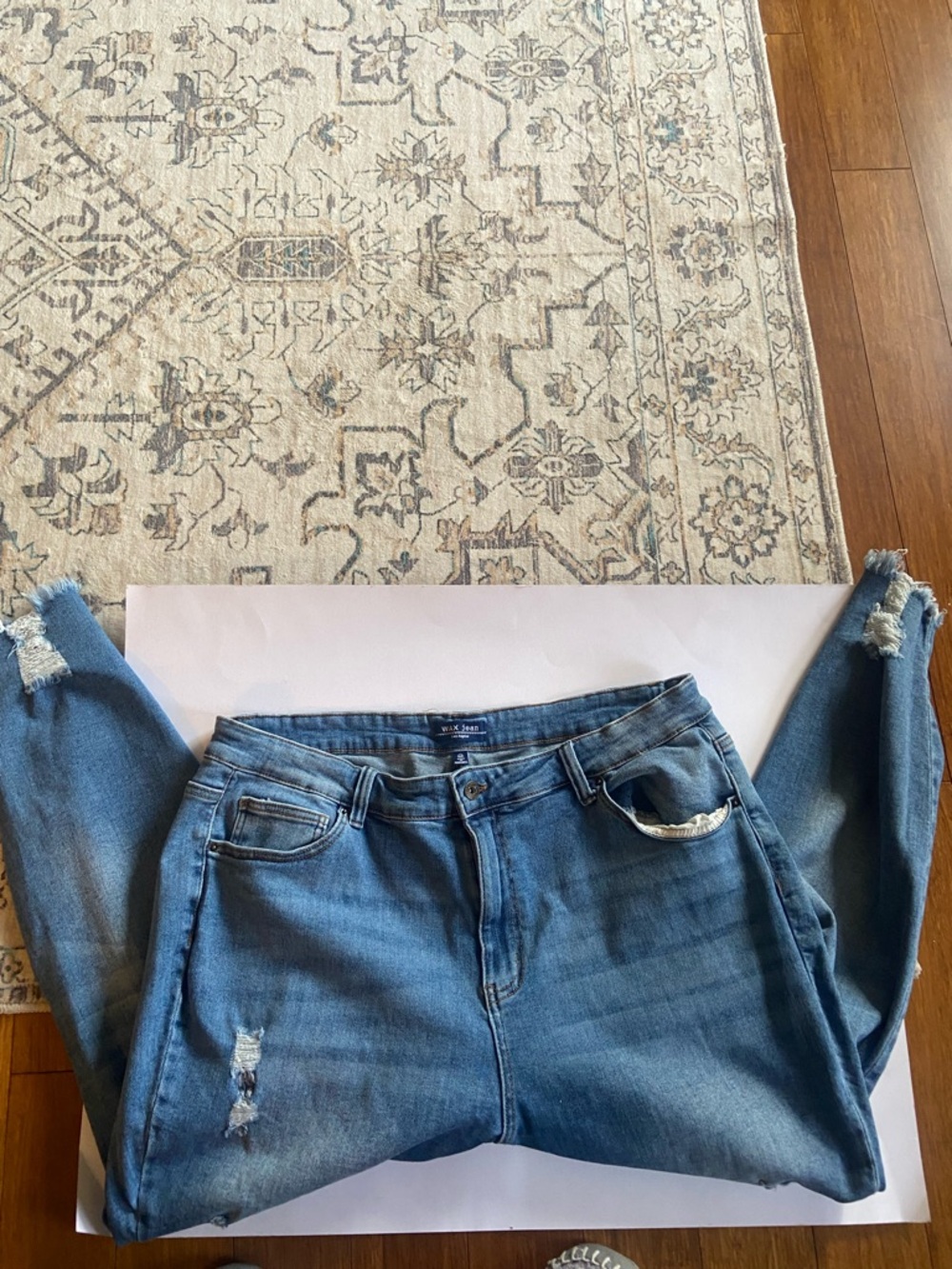 Wax Jean Light Blue Distressed Boyfriend Jeans Size 14